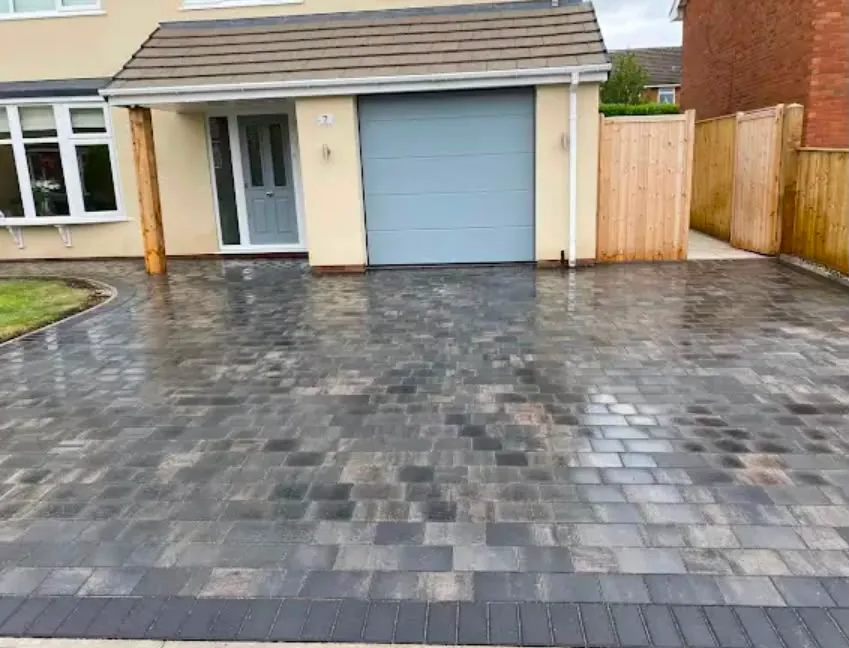 Block paved driveway after rain